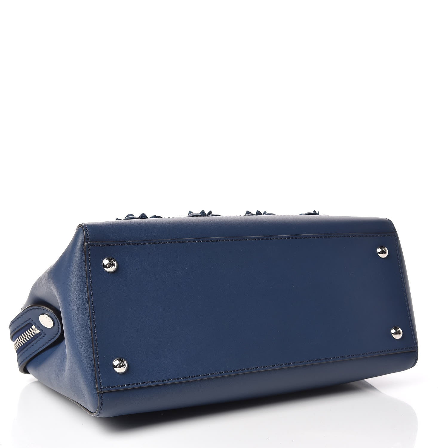 Fendi Calfskin Flowerland Studded Dotcom Satchel Blue 4 of 14