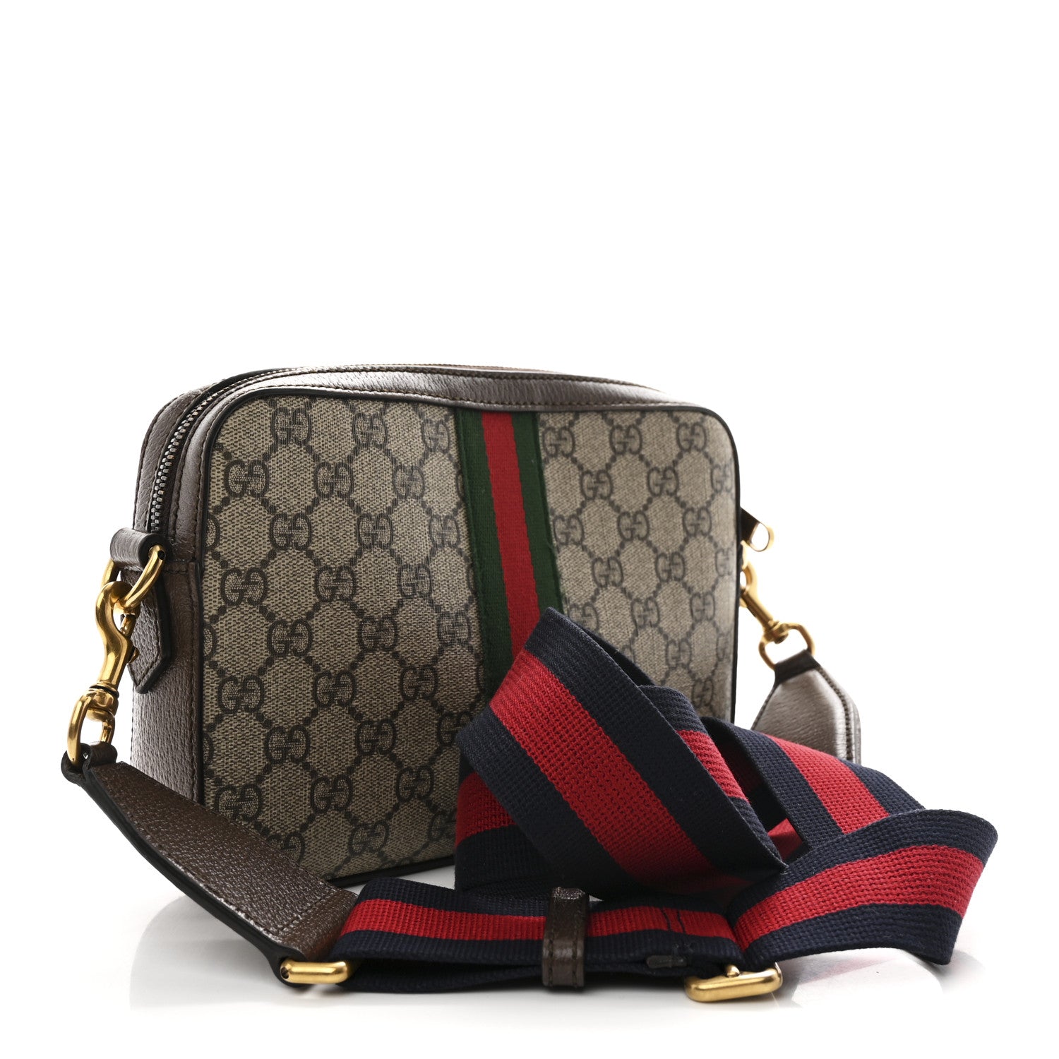 Gucci GG Supreme Monogram Textured Dollar Calfskin Web Ophidia Small Crossbody Bag Beige Ebony New Acero 3 of 10