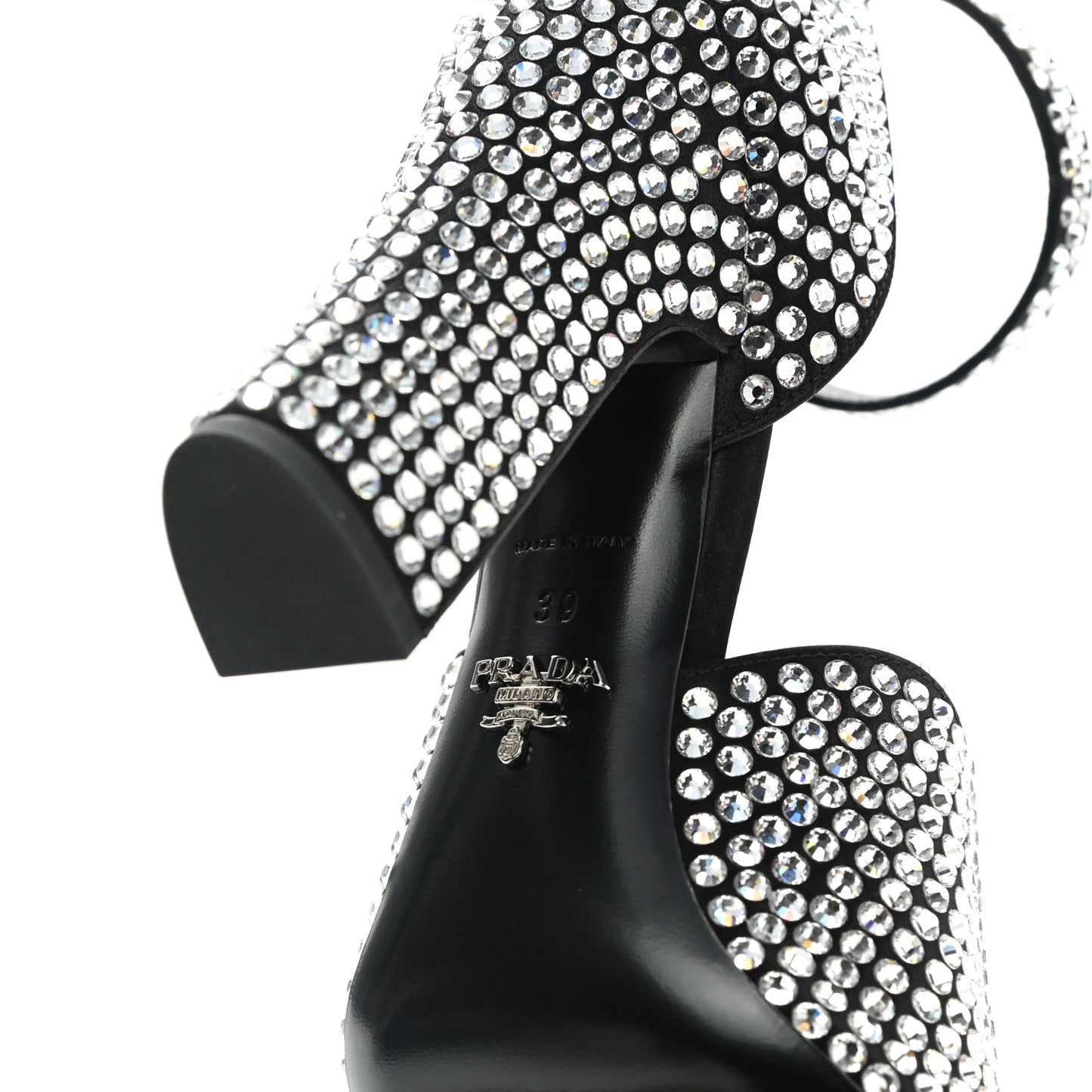 Satin Crystal Ankle Wrap 105mm Sandals 39 Cristal