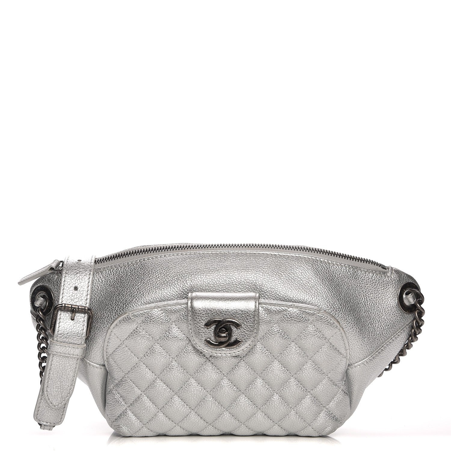 Chanel Metallic Grained Calfskin Quilted Casual Rock Waist Bag Fanny Pack Silver 1 of 8