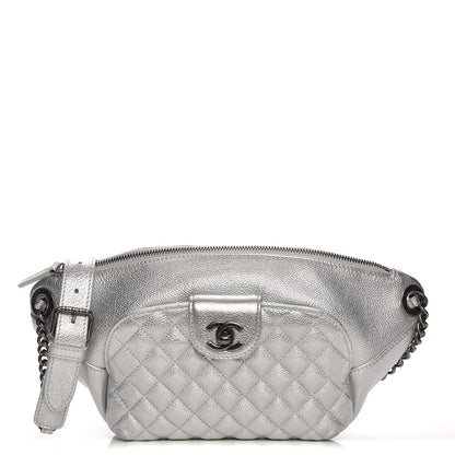 Chanel Metallic Grained Calfskin Quilted Casual Rock Waist Bag Fanny Pack Silver 1 of 8