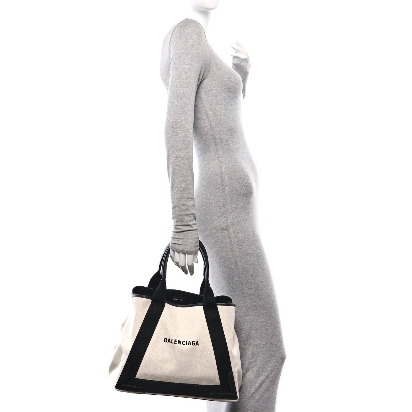 Cotton Canvas Satin Calfskin M Navy Cabas Natural Black