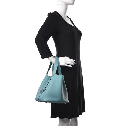 Hermes Taurillon Clemence Picotin Lock 22 MM Bleu Atoll 2 of 9