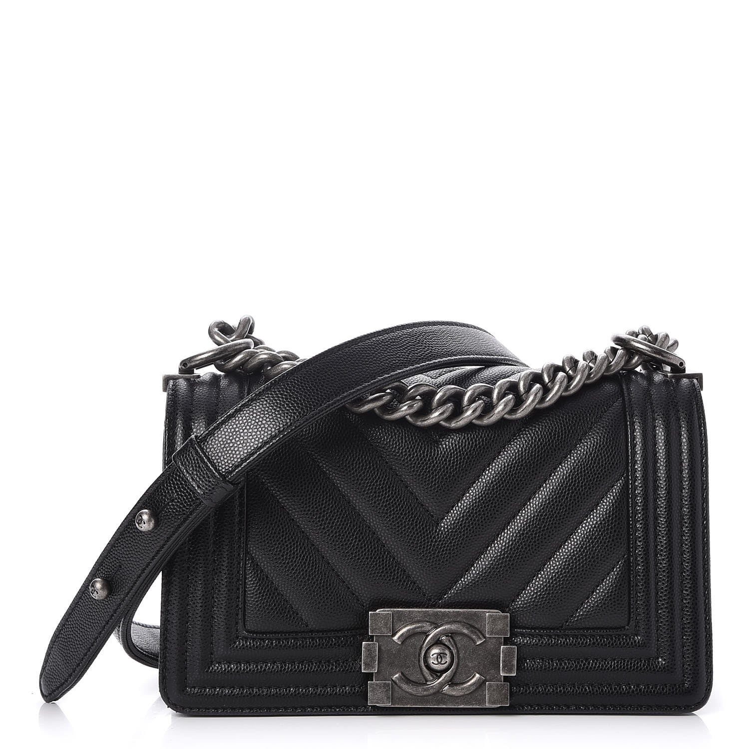 Chanel Caviar Chevron Quilted Small Boy Flap Black 1 of 8