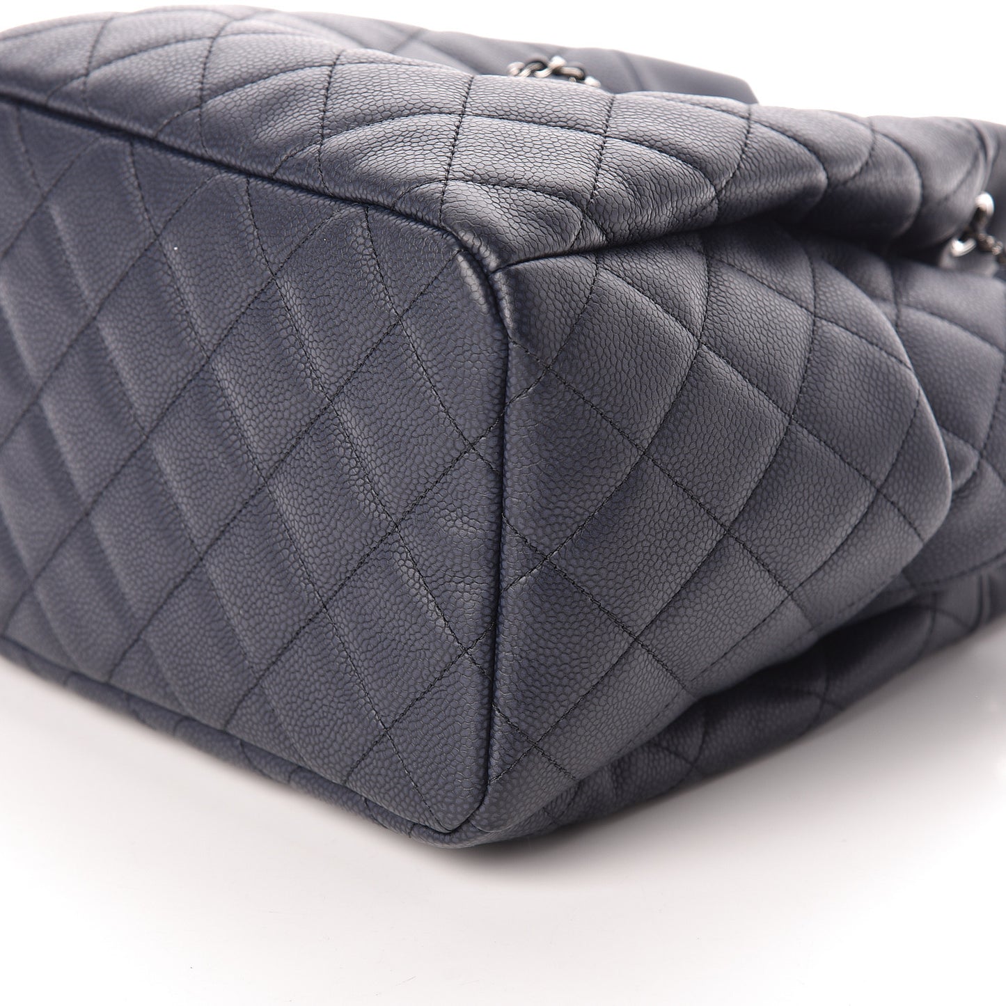 Grained Calfskin Quilted Medium CC Chain Bucket Drawstring Bag Blue