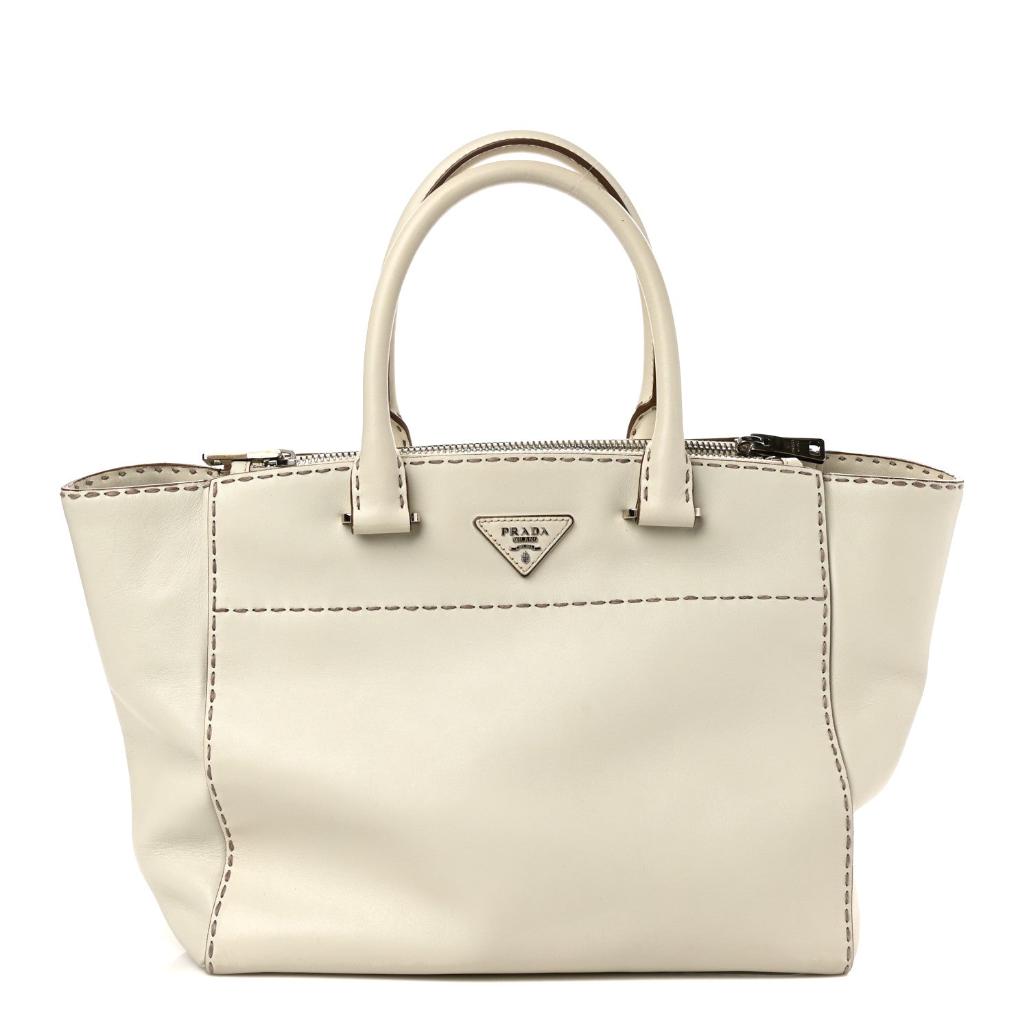 Prada City Calf Small Hand Stitched Galleria Double Zip Tote White 1 of 8