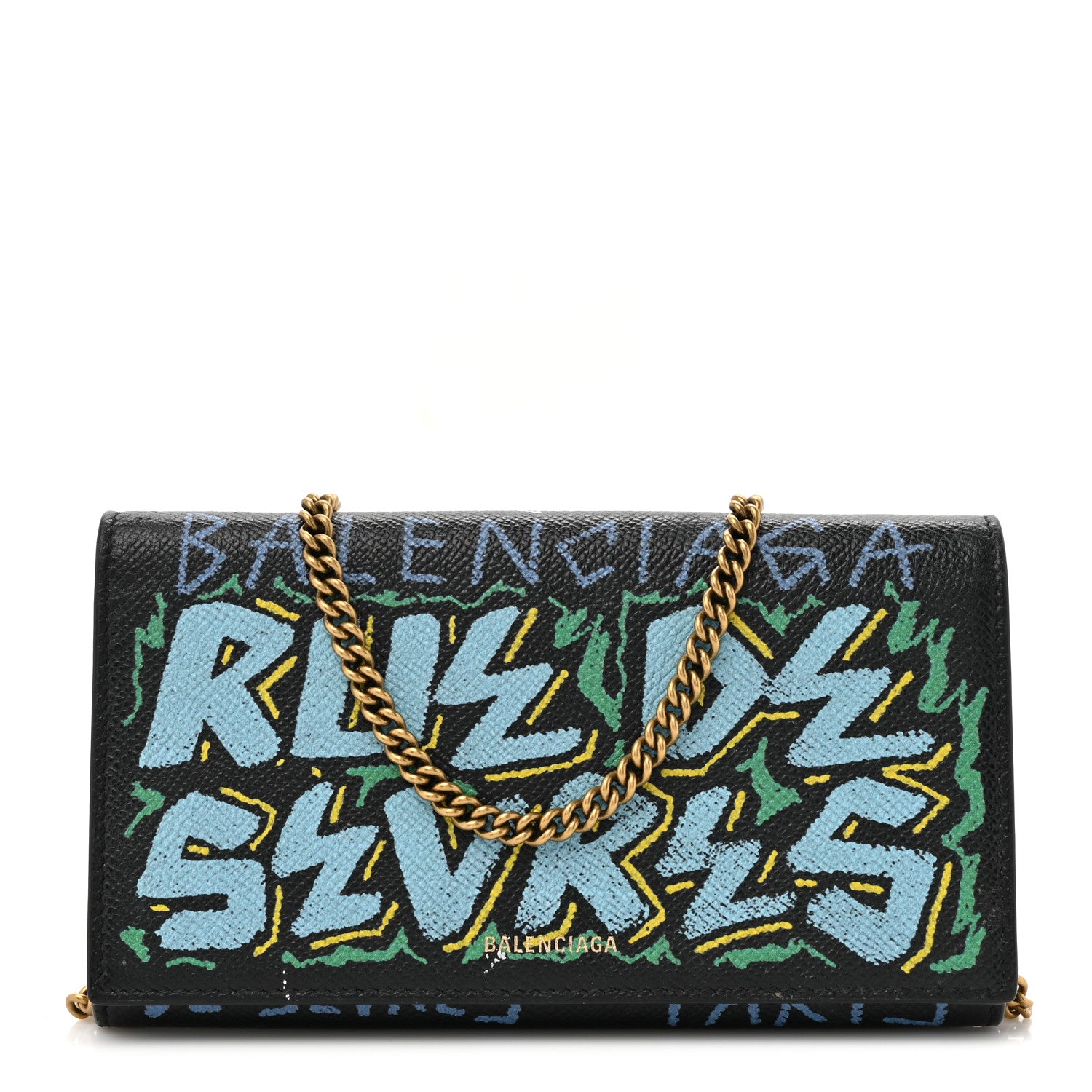Balenciaga Signature Grained Calfskin Graffiti BB Chain Wallet Black Multicolor 1 of 14
