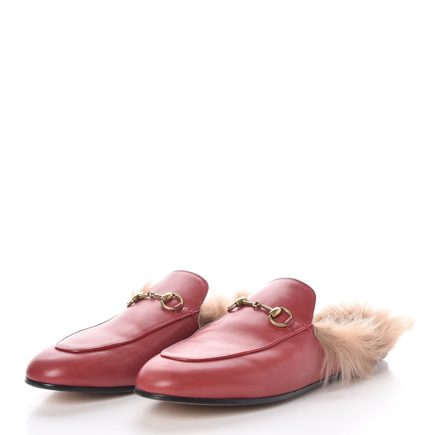 Betis Glamour Calfskin Fur Princetown Slippers 40.5 Hibiscus Red Naturale