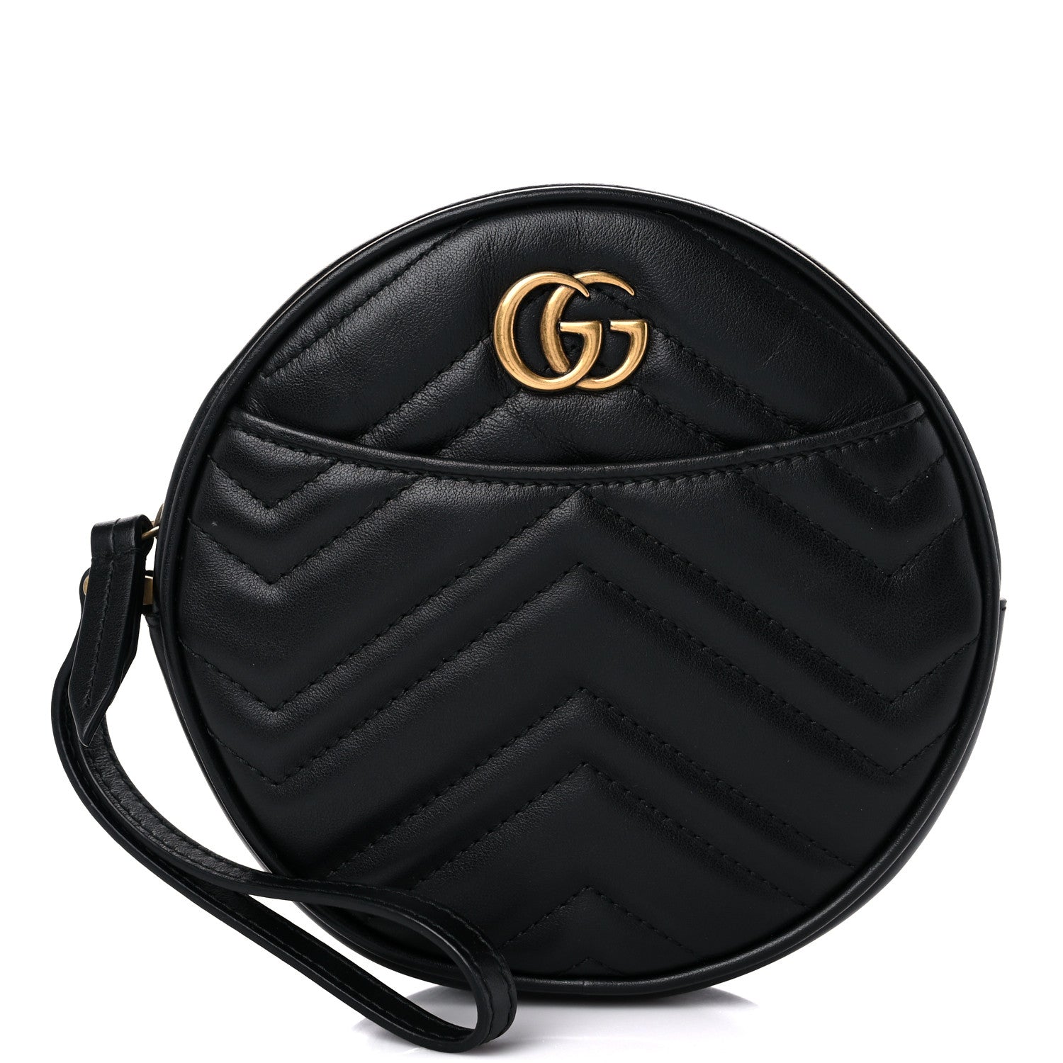 Gucci Calfskin Matelasse GG Marmont Round Wrist Wallet Black 1 of 10