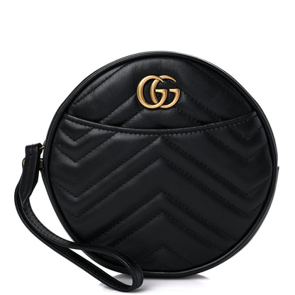 Gucci Calfskin Matelasse GG Marmont Round Wrist Wallet Black 1 of 10