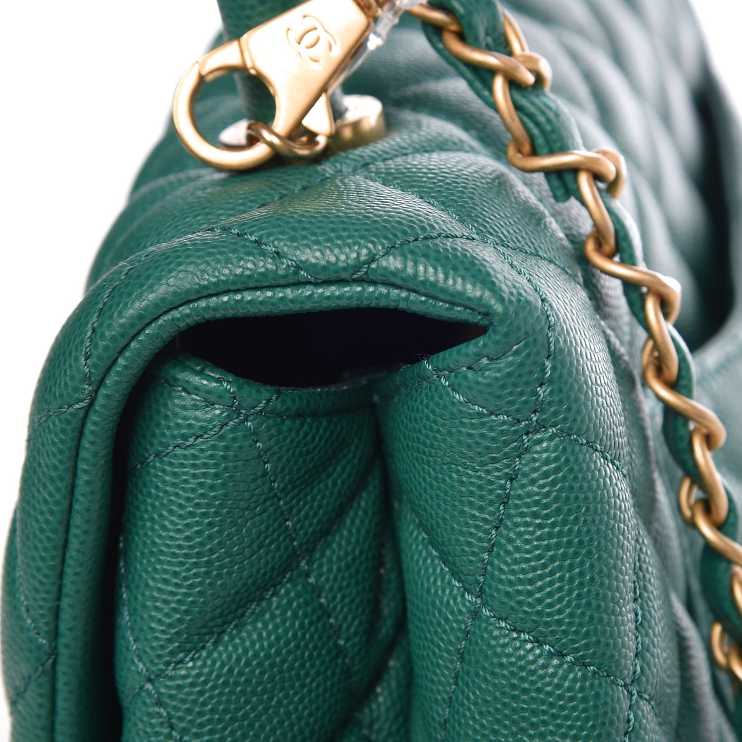 Caviar Quilted Small Coco Handle Flap Green