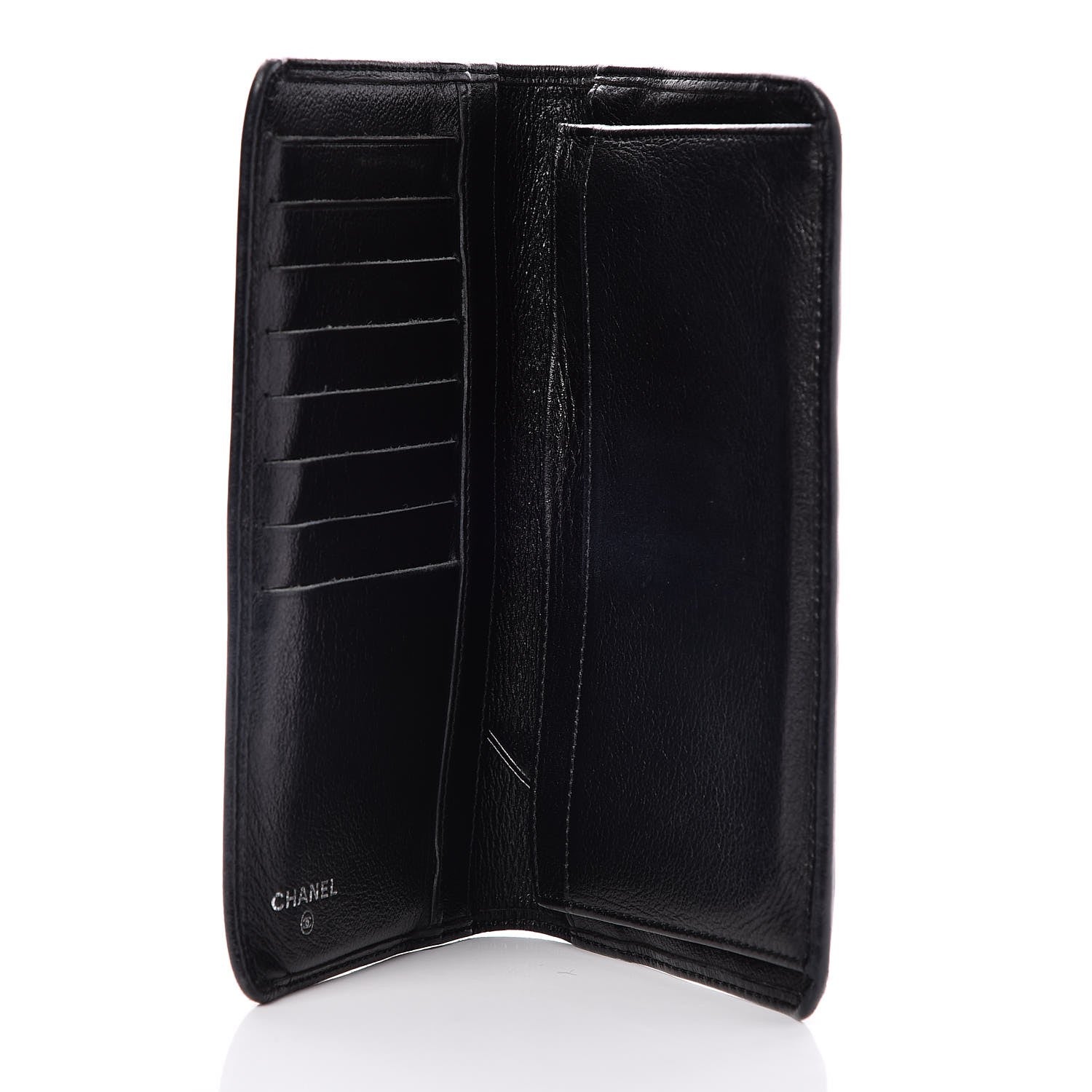 Chanel Goatskin Camellia Embossed Yen Wallet Black 5 of 9