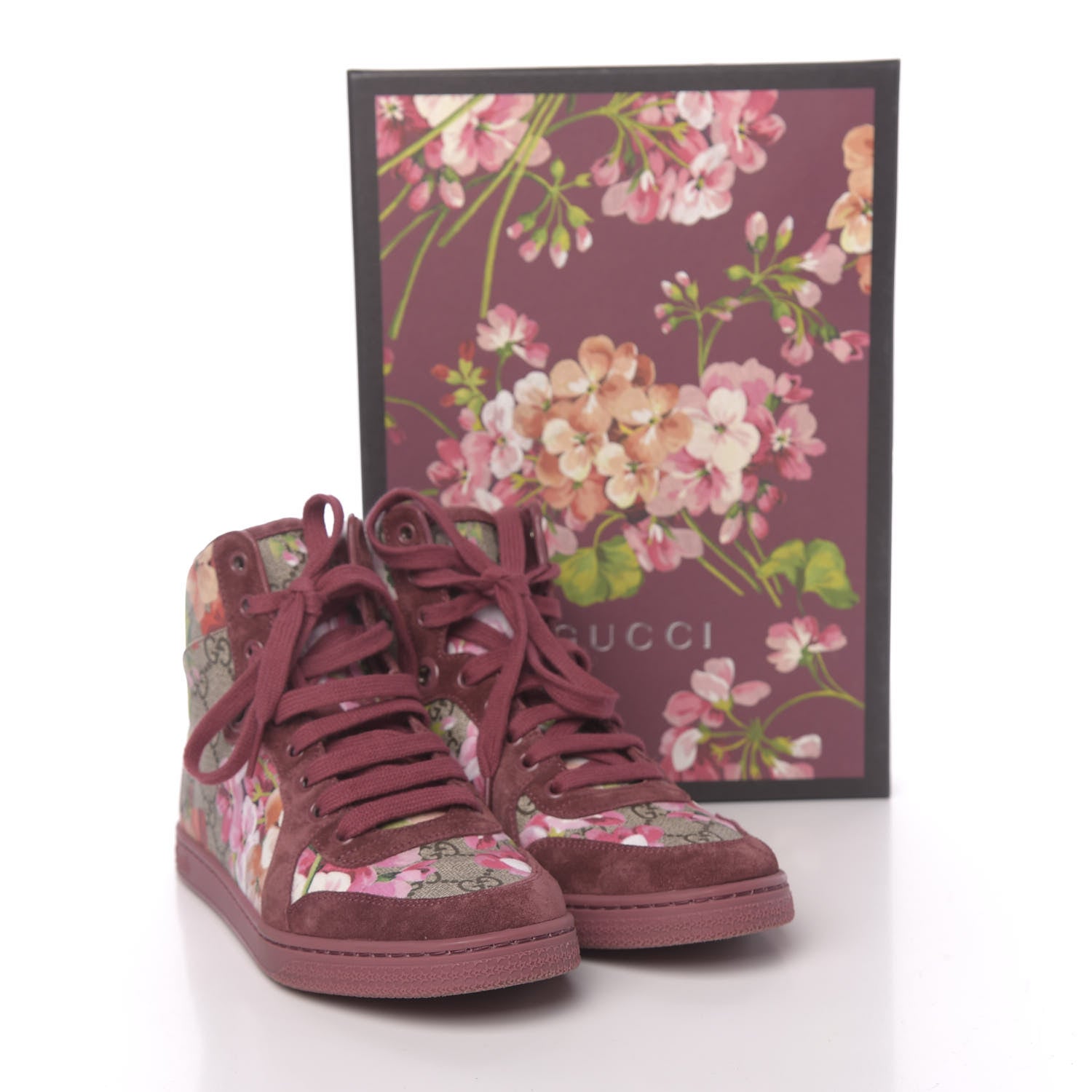 Gucci GG Supreme Monogram Blooms Womens High Top Sneakers 37 Beige Multicolor Dry Rose 13 of 13