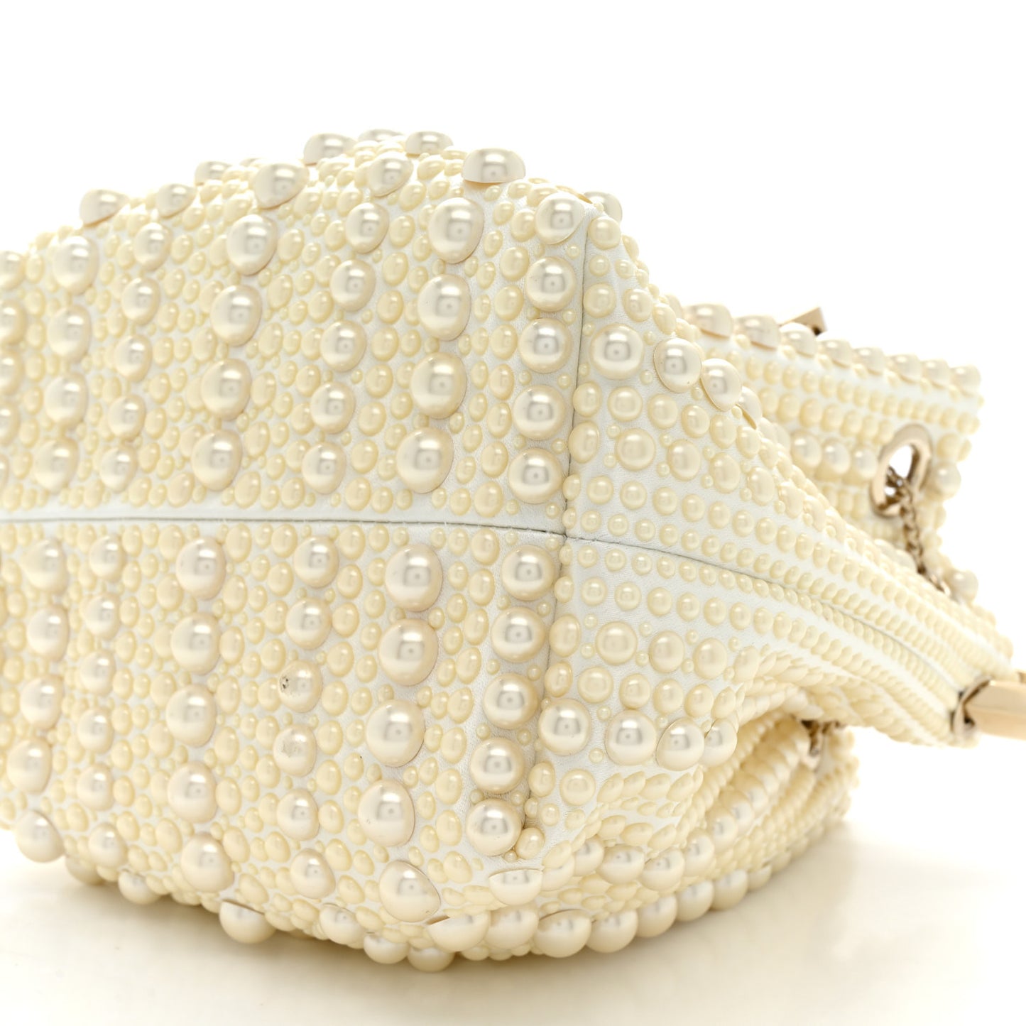 Satin Pearl Embellished Bon Bon Bag Ivory