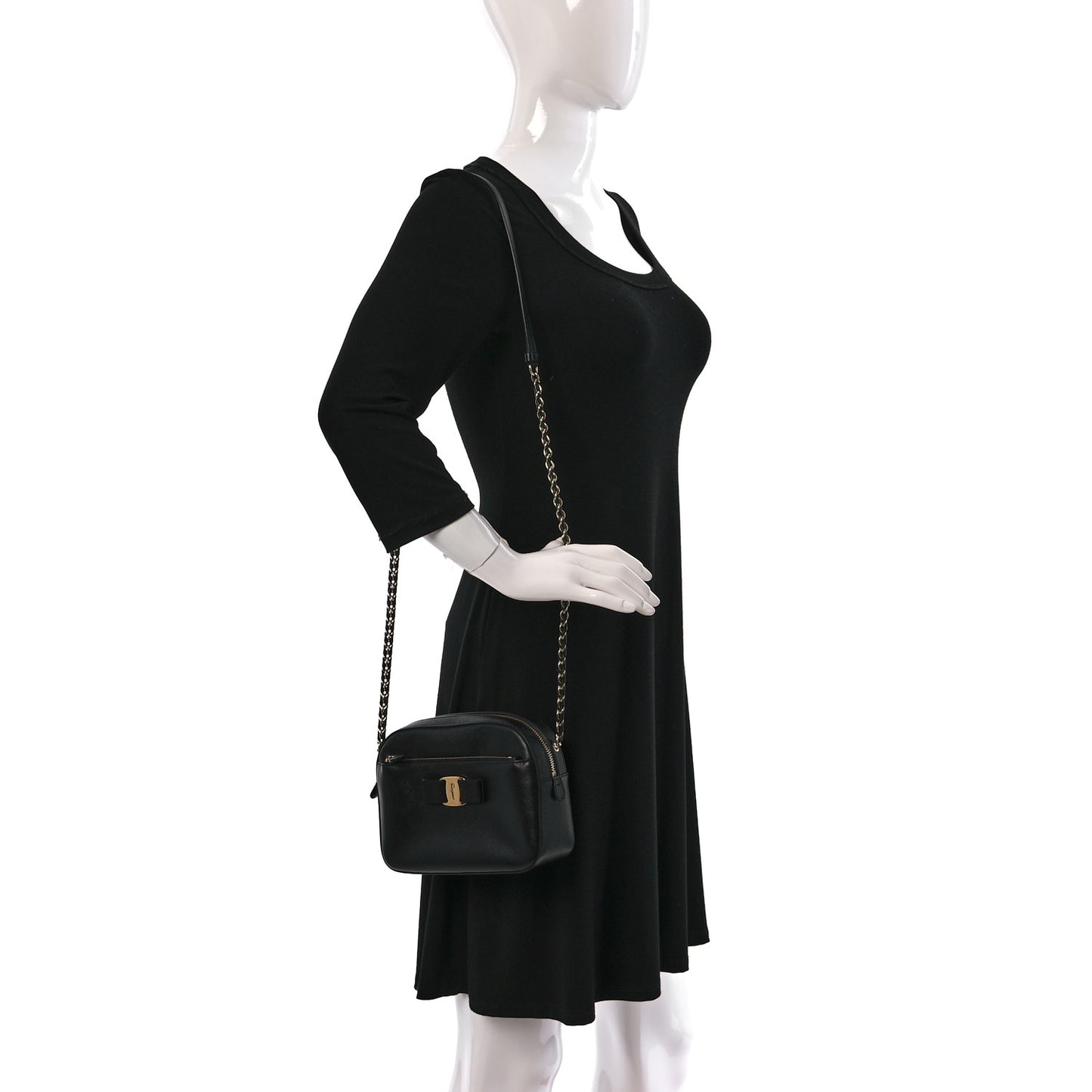 Hammered Calfskin Lydia Bow Camera Bag Black