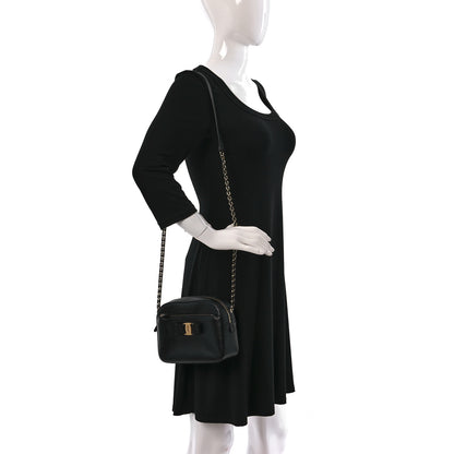 Salvatore Ferragamo Hammered Calfskin Lydia Bow Camera Bag Black 2 of 8