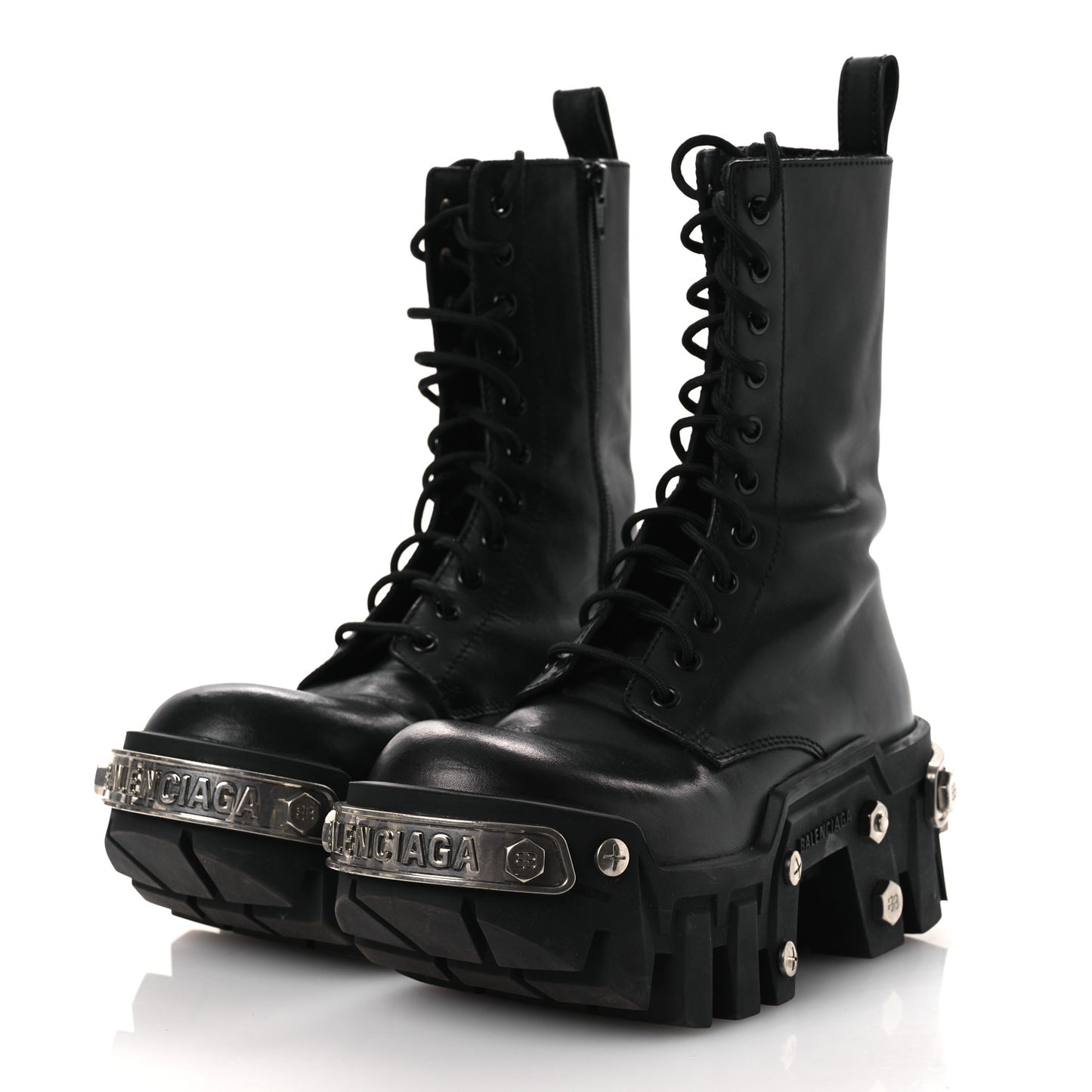 Calfskin Womens Bulldozer Metal Toe Lace Up Boots 37 Black