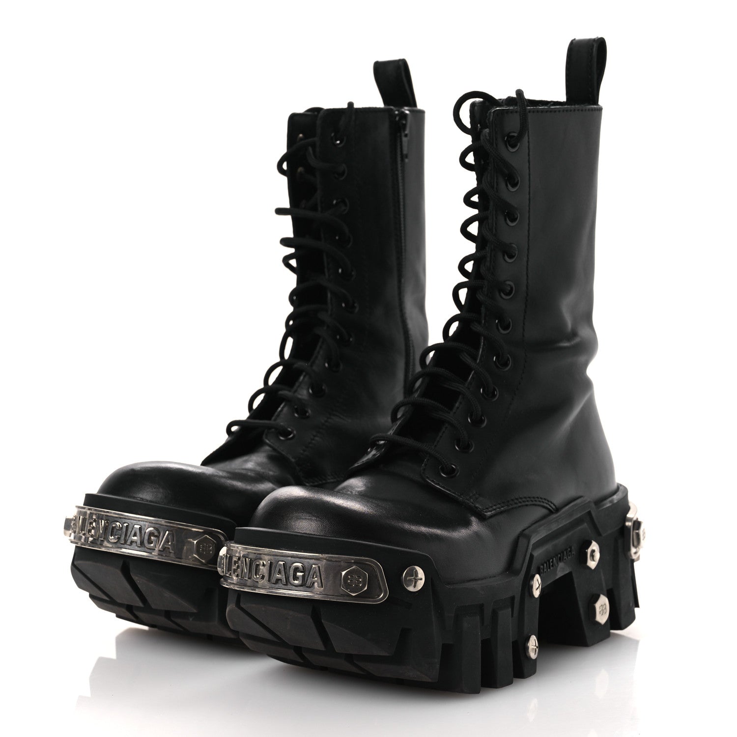 Balenciaga Calfskin Womens Bulldozer Metal Toe Lace Up Boots 37 Black 4 of 13