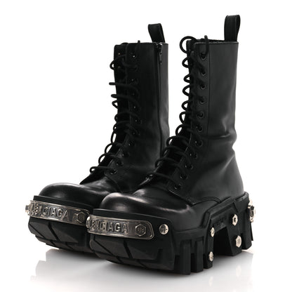 Balenciaga Calfskin Womens Bulldozer Metal Toe Lace Up Boots 37 Black 4 of 13