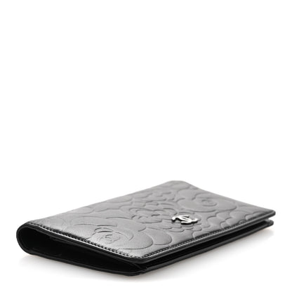 Chanel Lambskin Camellia Embossed Yen Wallet Black 4 of 13