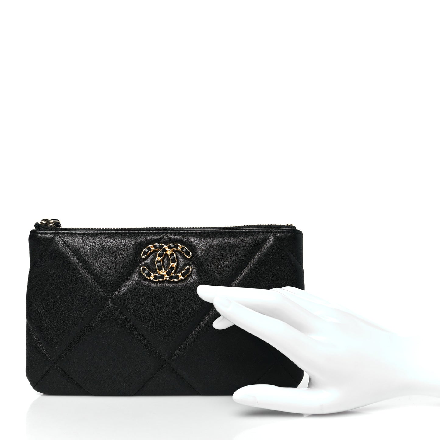 Lambskin Quilted Small Chanel 19 Pouch Black