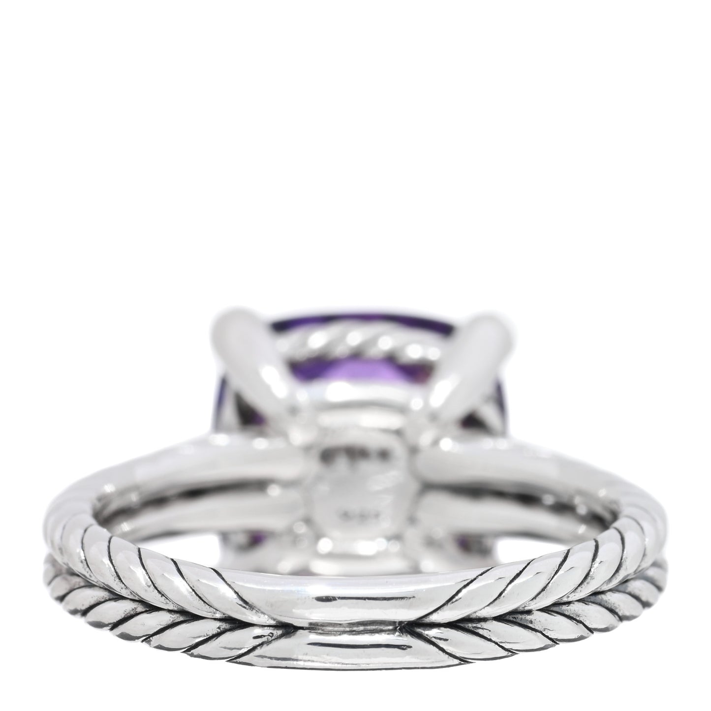 Sterling Silver Diamond Amethyst 11mm Chatelaine Ring 57 8