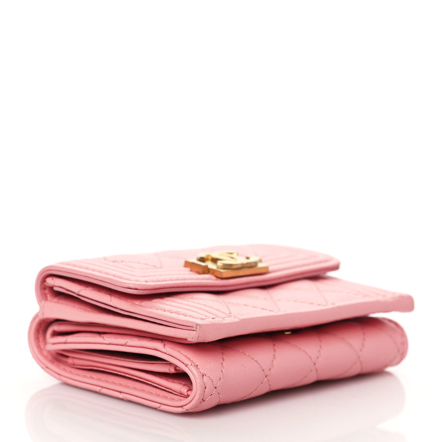 Lambskin Quilted Small Boy Flap Wallet Pink