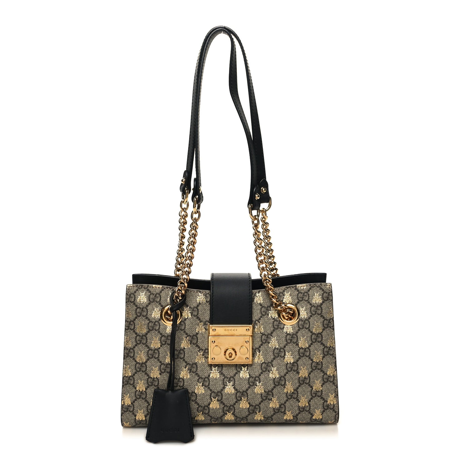 GG Supreme Monogram Bees Small Padlock Tote Beige Oro Black