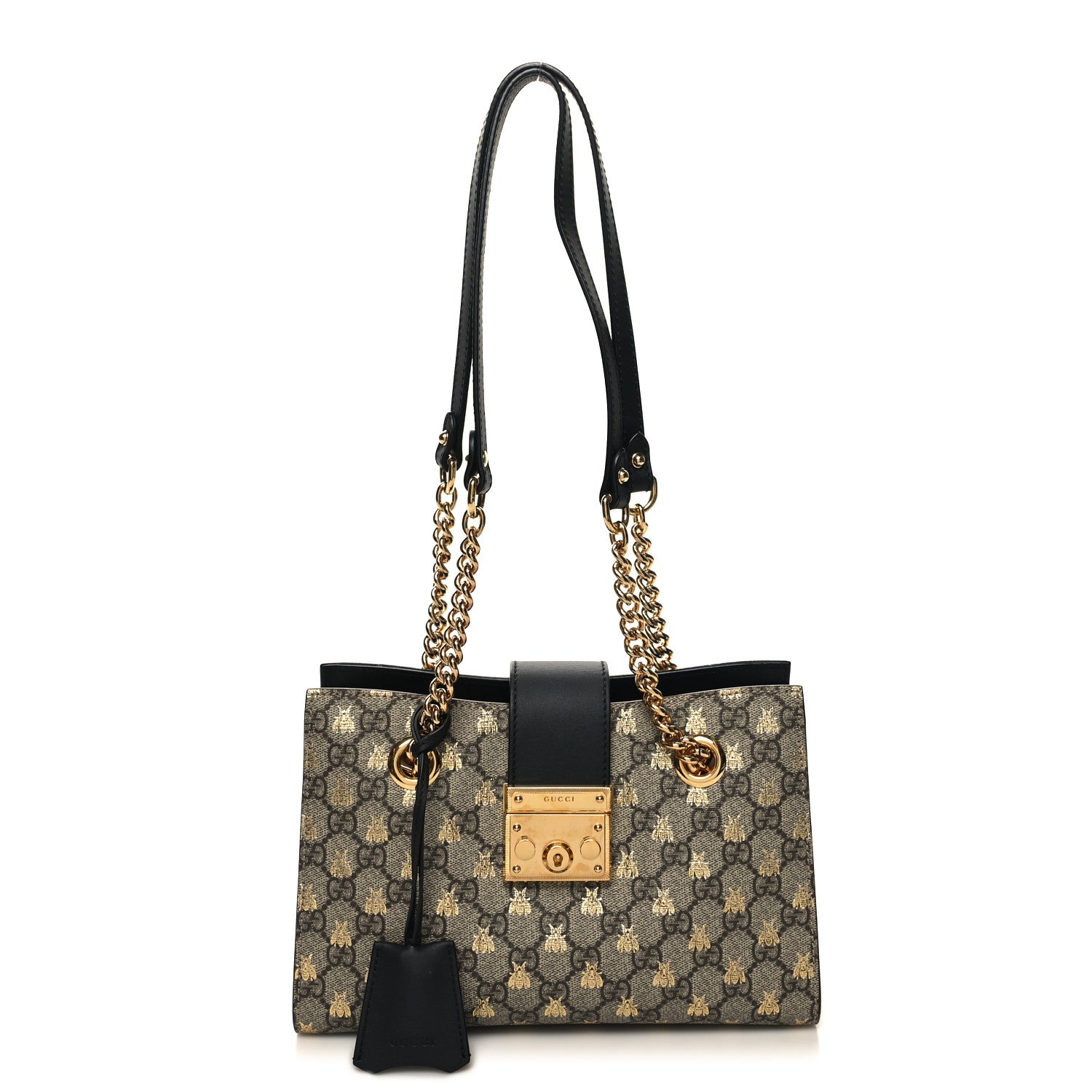 Gucci GG Supreme Monogram Bees Small Padlock Tote Beige Oro Black 1 of 10