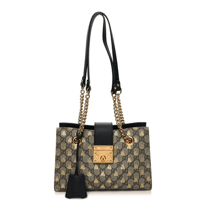 Gucci GG Supreme Monogram Bees Small Padlock Tote Beige Oro Black 1 of 10