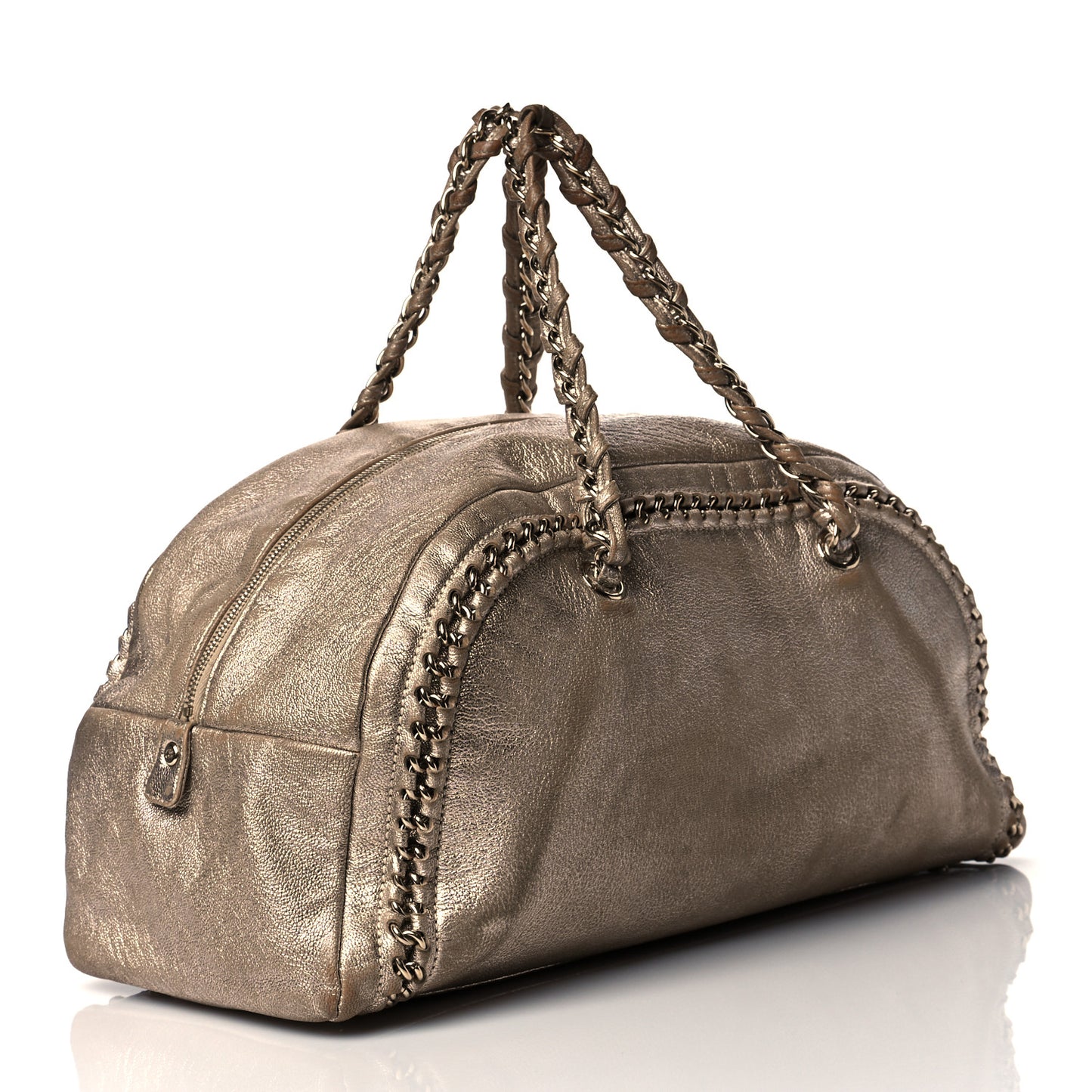 Metallic Goatskin Large Luxe Ligne Bowler Gold