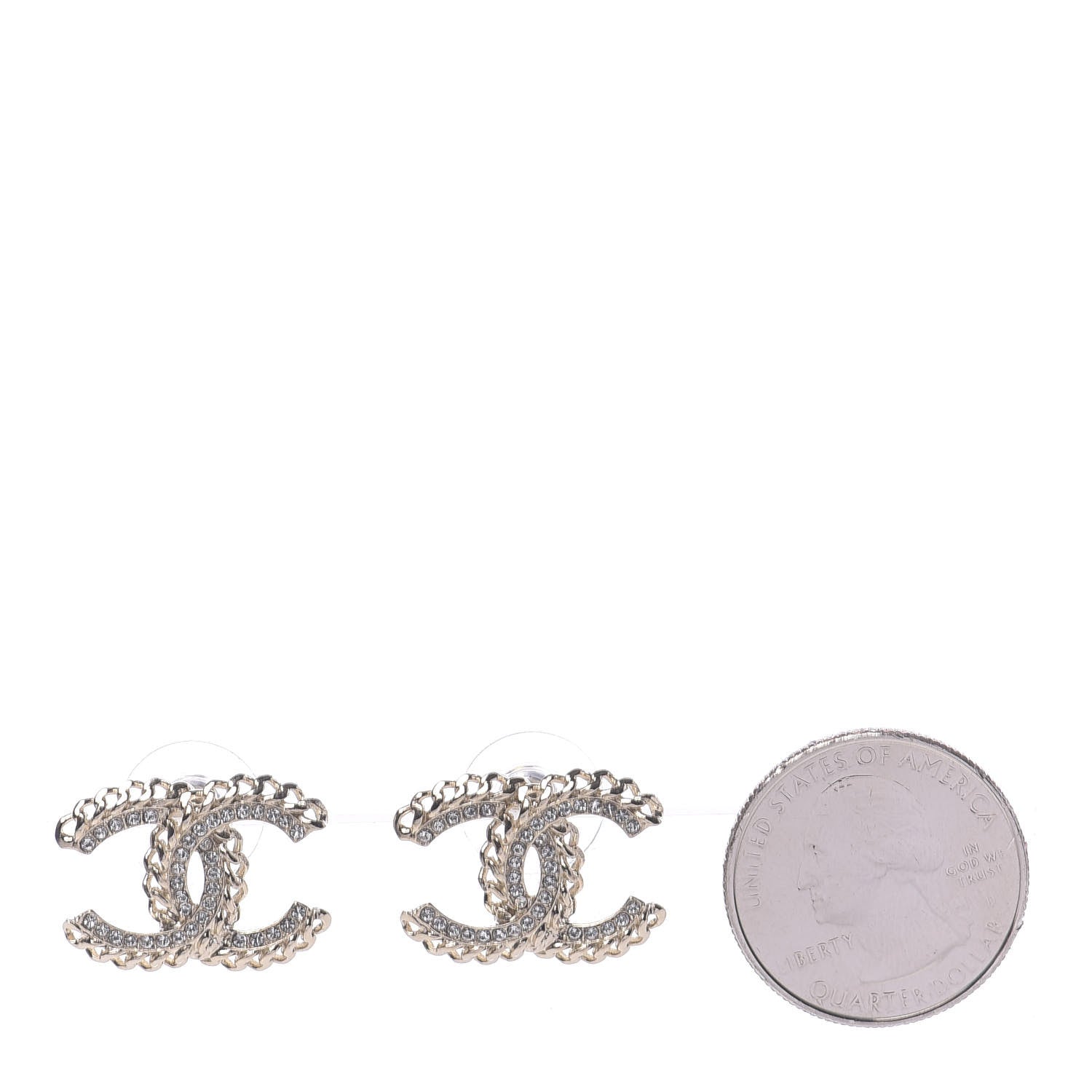 Chanel Crystal Chain CC Earrings Gold 2 of 5