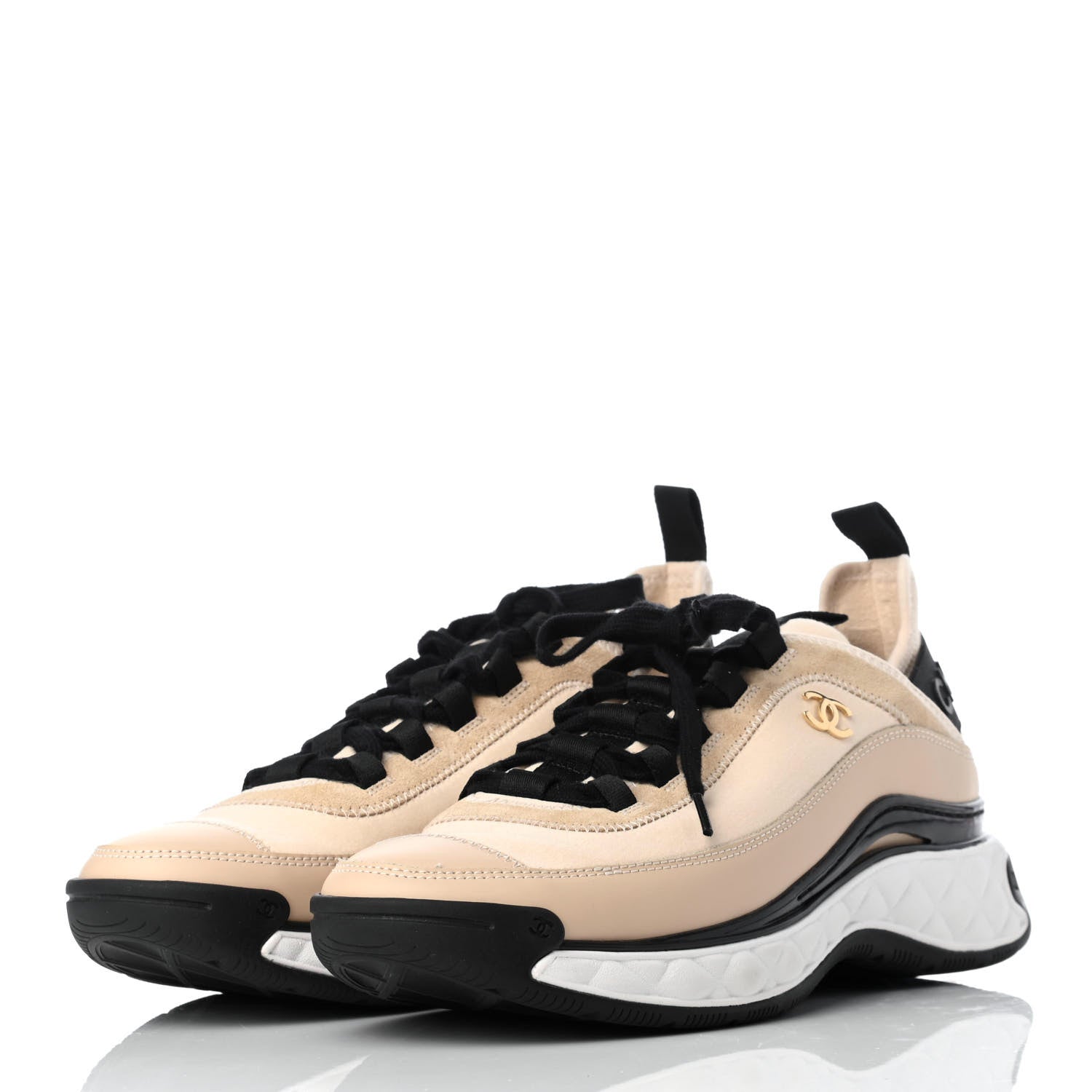 Chanel Velvet Calfskin Mixed Fibers CC Sneakers 39 Beige 3 of 9