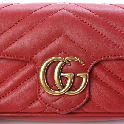 Gucci Calfskin Matelasse Super Mini GG Marmont Shoulder Bag Hibiscus Red 10 of 11