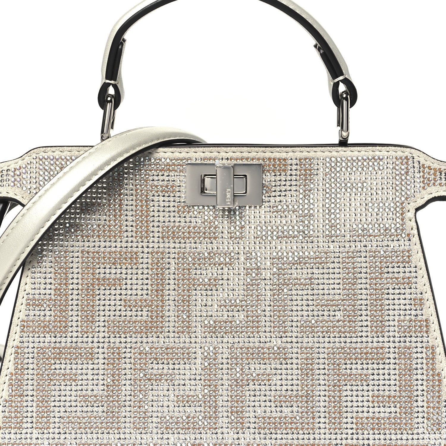 Fendi Iridescent Crystal Vitello Laminato Suede FF Petite Peekaboo I SEE U Satchel Cappuccino 8 of 11