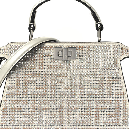 Fendi Iridescent Crystal Vitello Laminato Suede FF Petite Peekaboo I SEE U Satchel Cappuccino 8 of 11