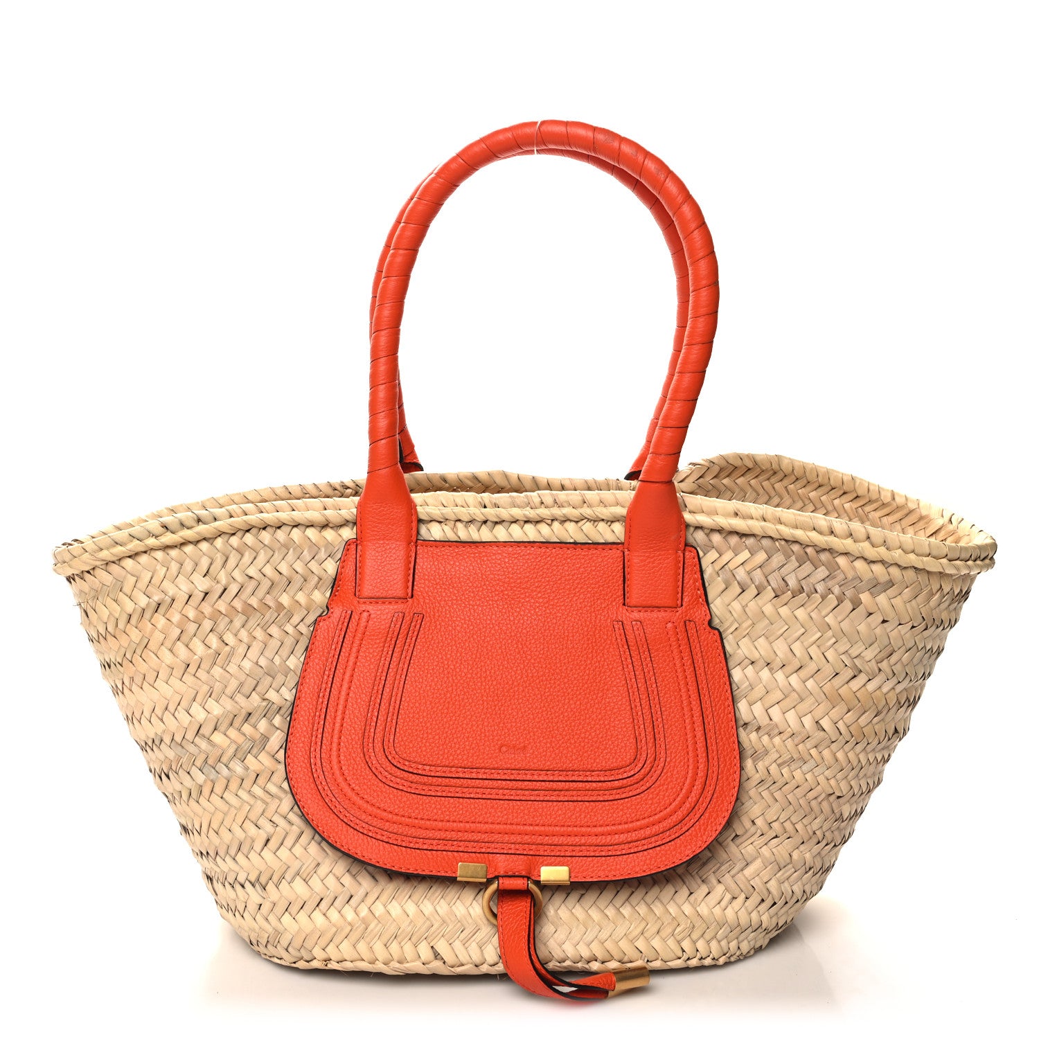 Chloe Raffia Small Grain Calfskin Medium Marcie Basket Orange 1 of 9