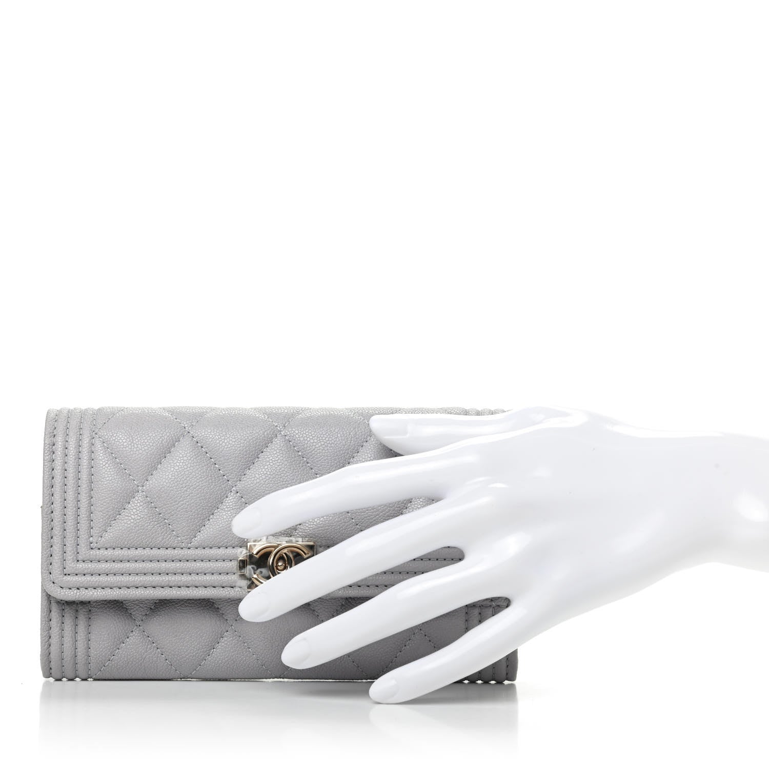 Chanel Caviar Quilted Boy Flap Wallet Light Grey 2 of 9