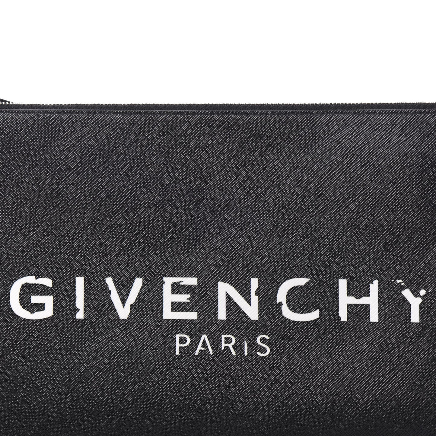 Textured Coated Canvas Iconic Prints Flat Medium Clutch Bag Black