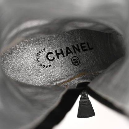 Chanel Velvet Patent Cap Toe Knee High Boots 37.5 Black 7 of 9
