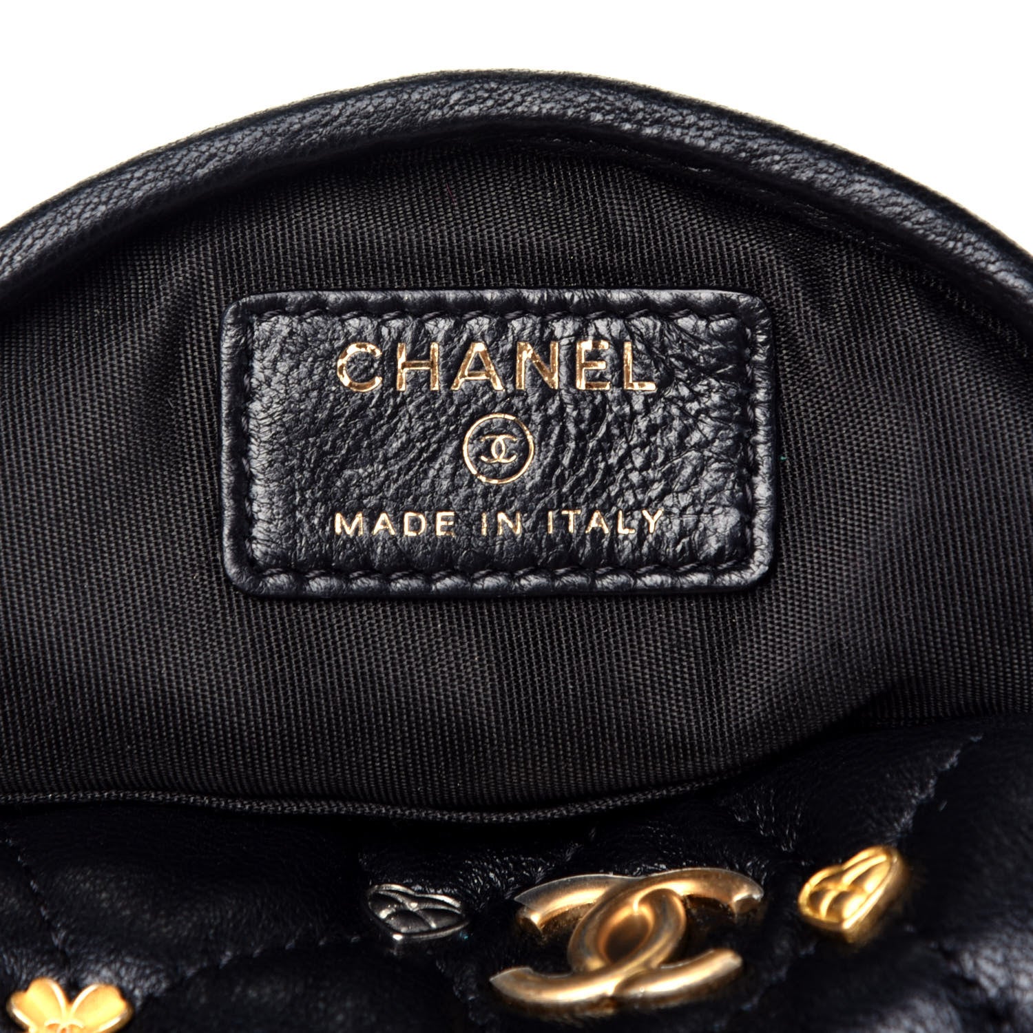 Chanel Lambskin Quilted Studded Round Clutch With Chain Black 6 of 9