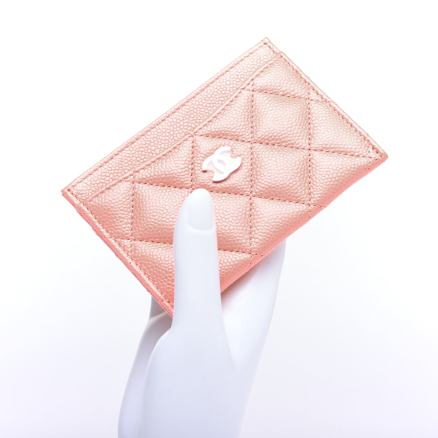Caviar Quilted Card Holder Coral