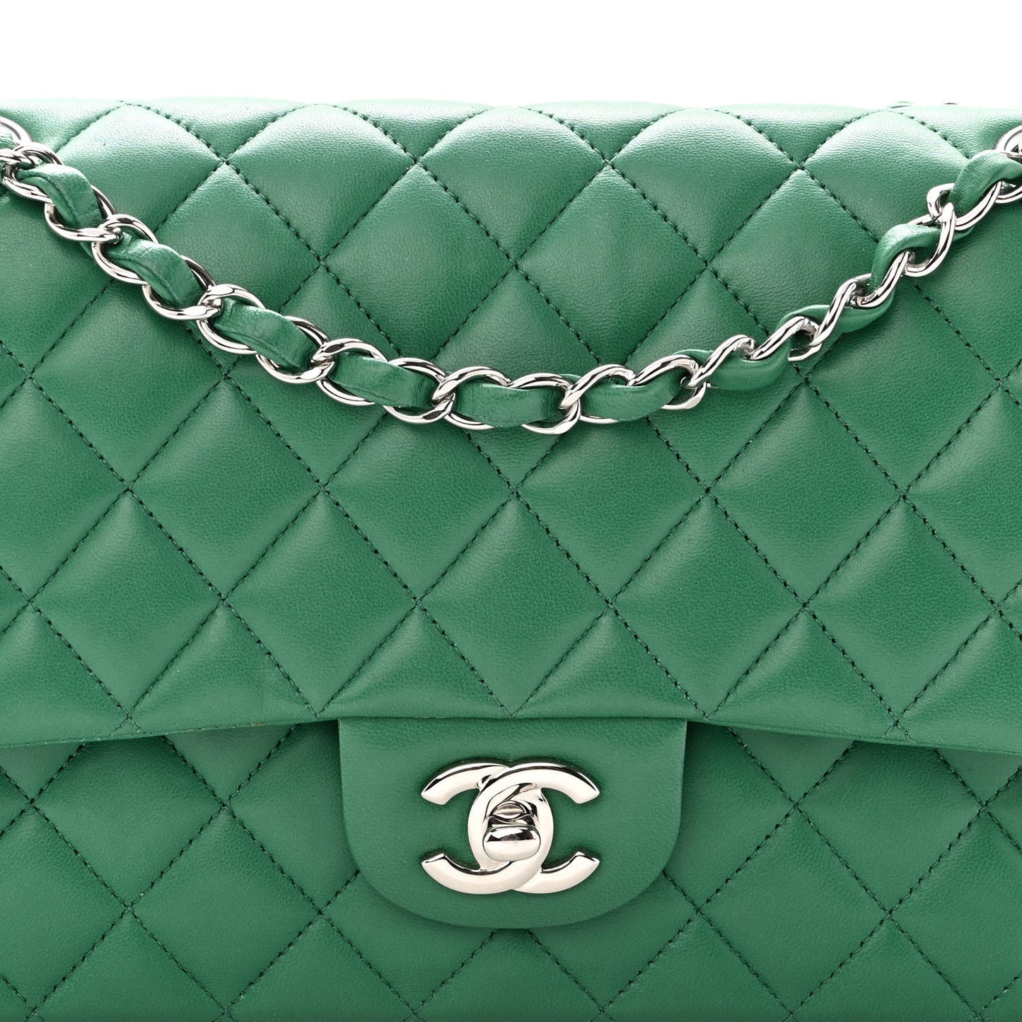 Lambskin Quilted Medium Double Flap Green