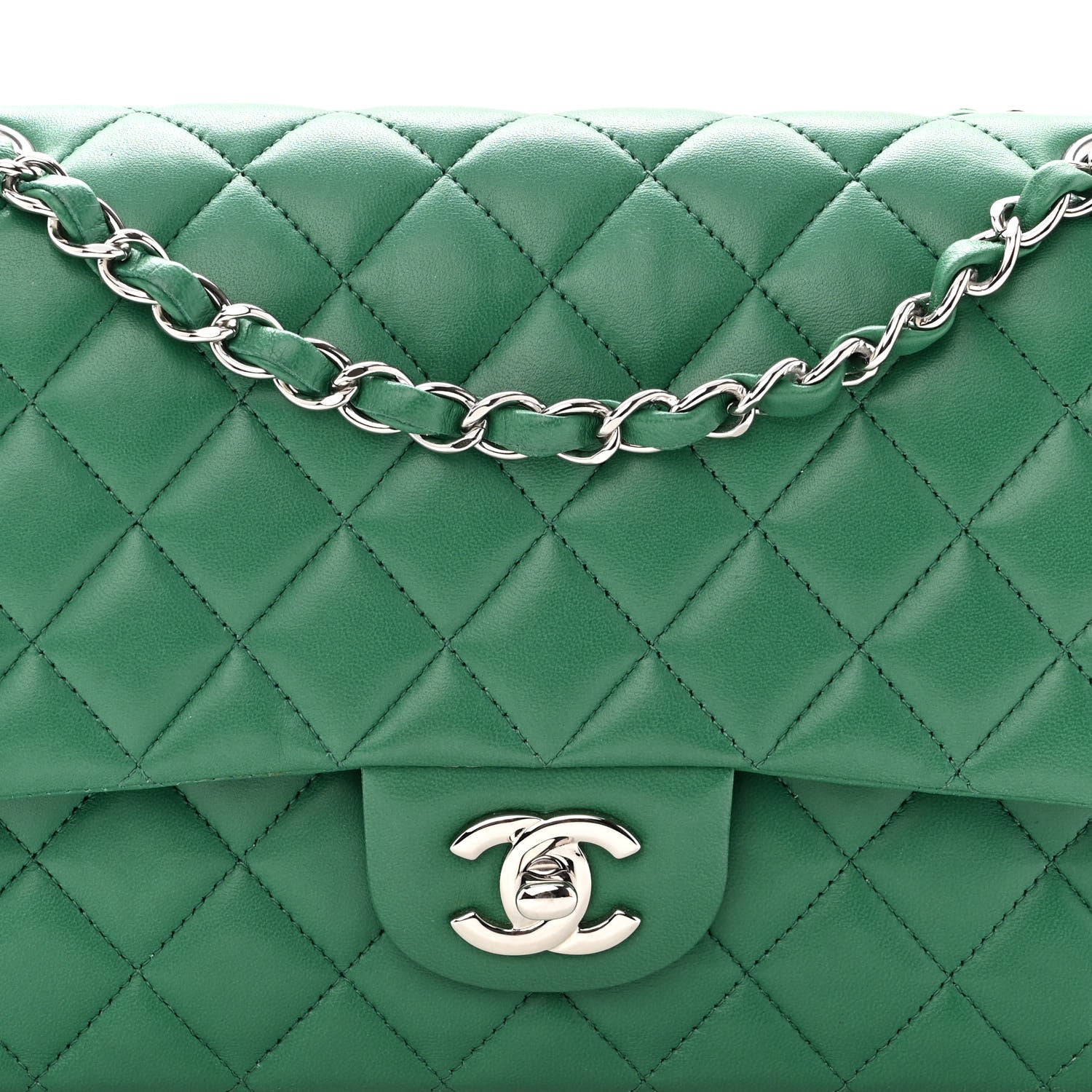 Chanel Lambskin Quilted Medium Double Flap Green 8 of 11
