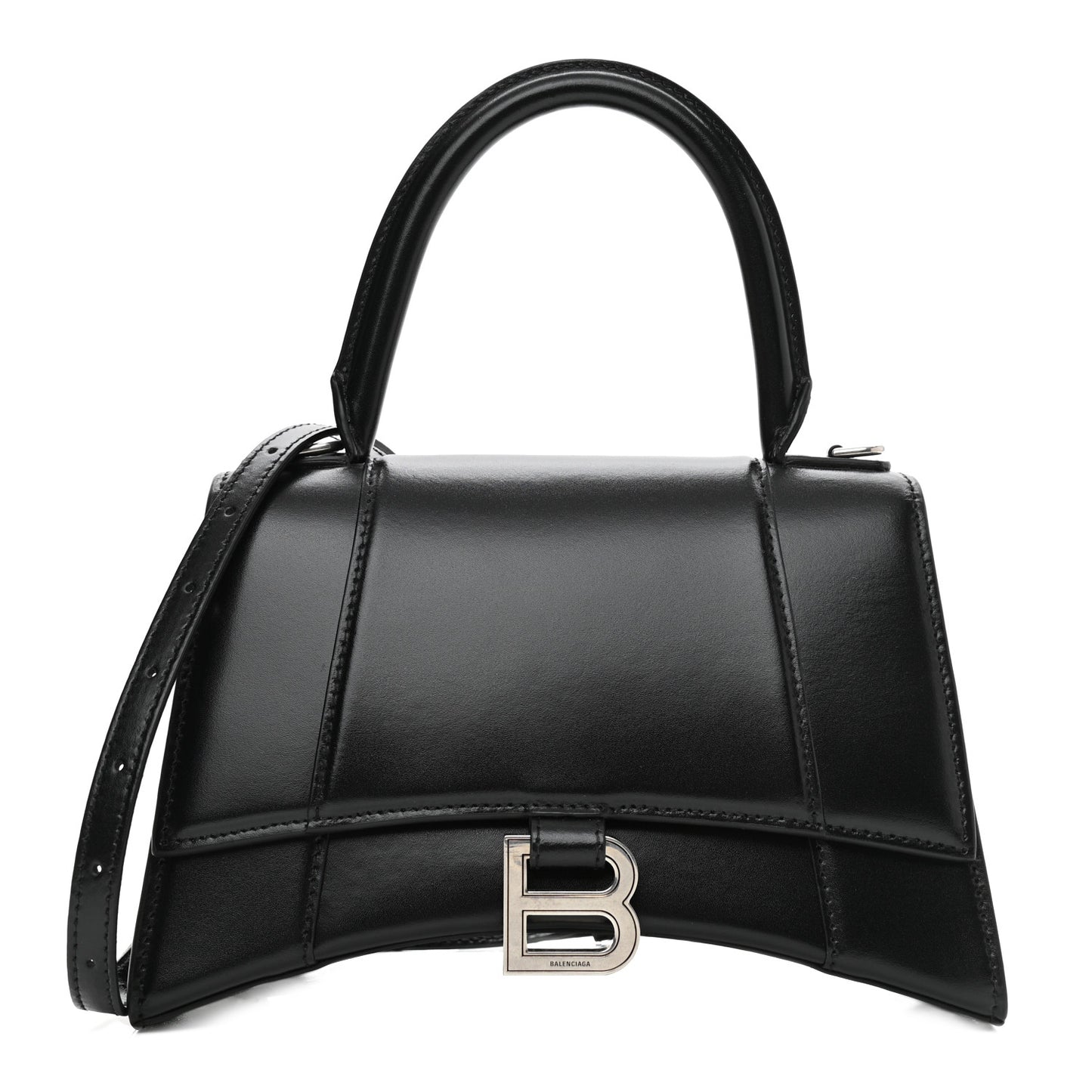 Shiny Box Calfskin Small Hourglass Top Handle Bag Black