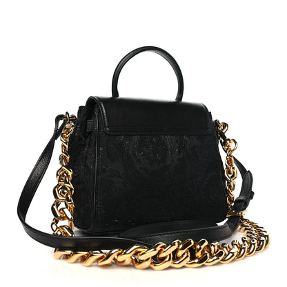 Versace Calfskin Lurex Cloquet Small La Medusa Chain Top Handle Handbag Black 3 of 9
