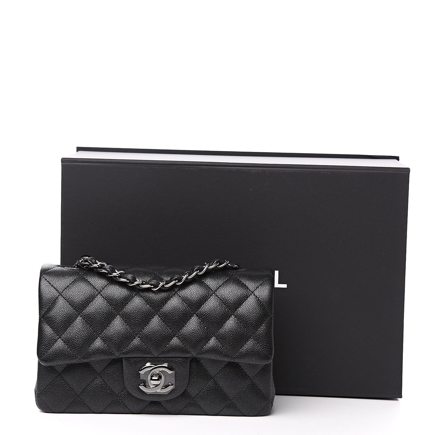 Iridescent Caviar Quilted Mini Rectangular Flap Black