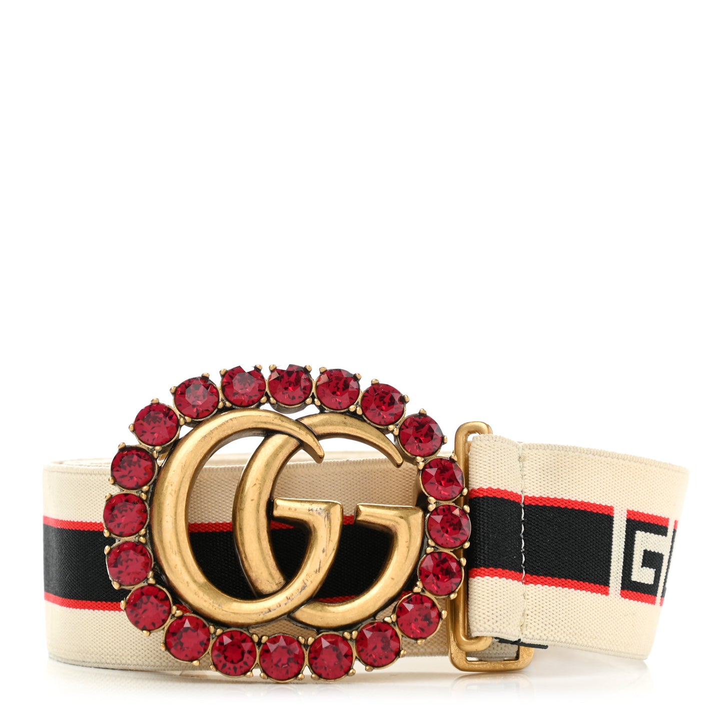 Jacquard Crystal Stripe Double G Belt 85 34 White