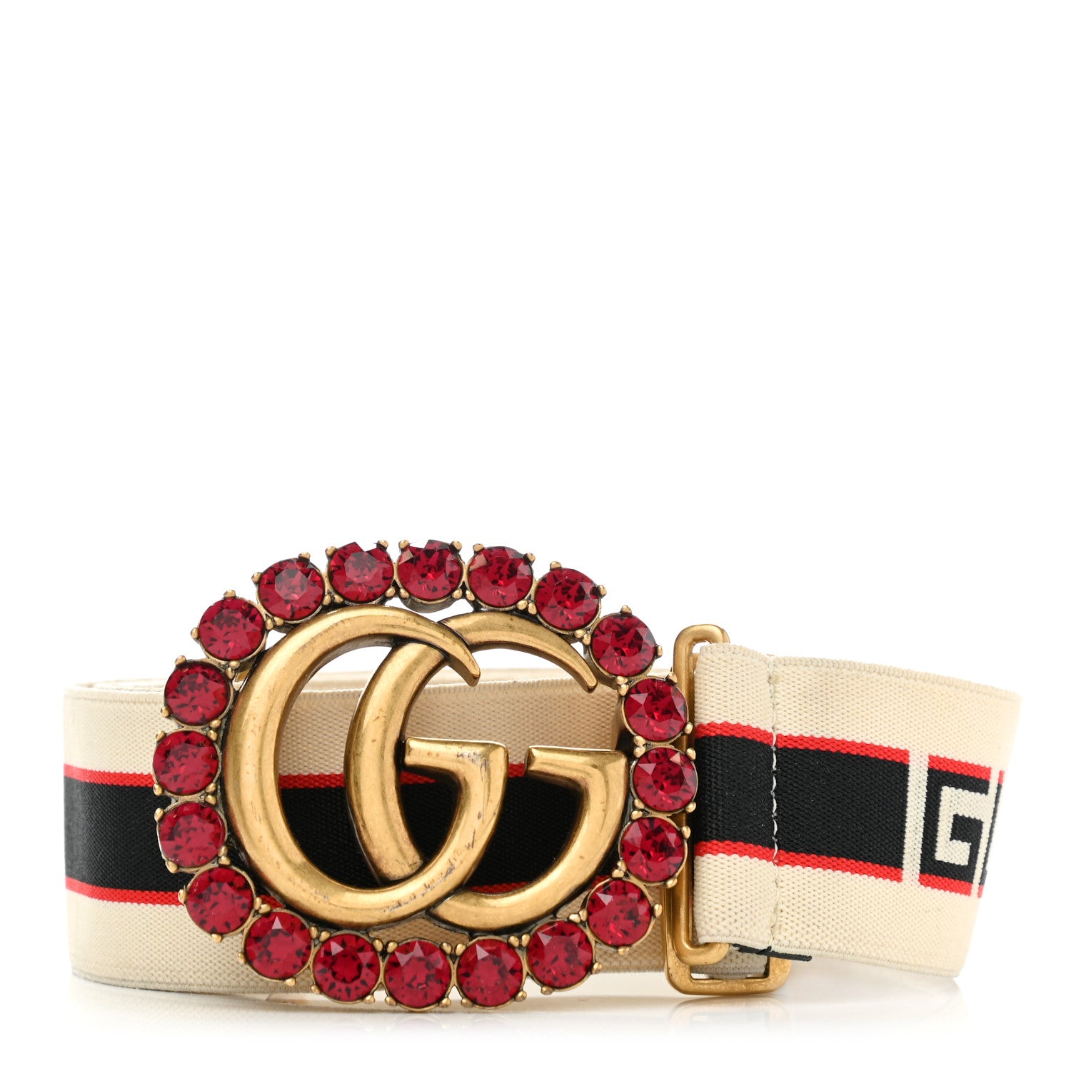 Gucci Jacquard Crystal Stripe Double G Belt 85 34 White 1 of 7