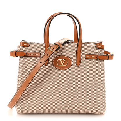 Valentino Garavani Jacquard Canvas Small Vlogo Antibes Shopping Bag Camel Natural 1 of 9